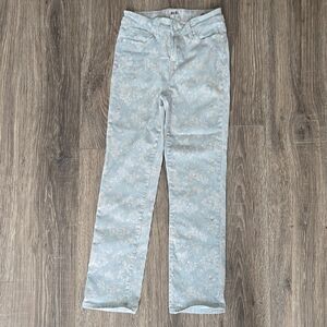 Blue Straight Leg Jeans with Floral Print